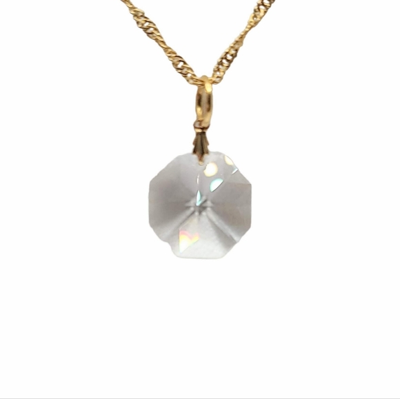 NEW Gold Diamond Cut Crystal Necklace 18" - Picture 5 of 8